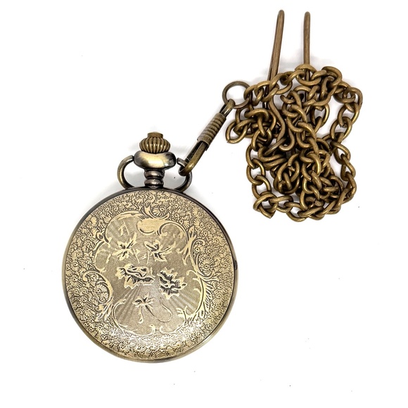 Vtg Bronze Metal Pocket Watch Pendant with Fresh Battery Item #1043 - Picture 2 of 4